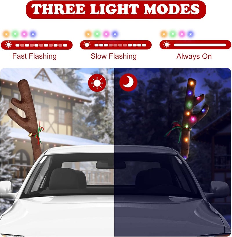 Hydencamm Christmas Reindeer Antlers for Cars with LED Lights, Window Sticker, Jingle Bells, Rudolph Nose - Car Decoration Kit - Image 4